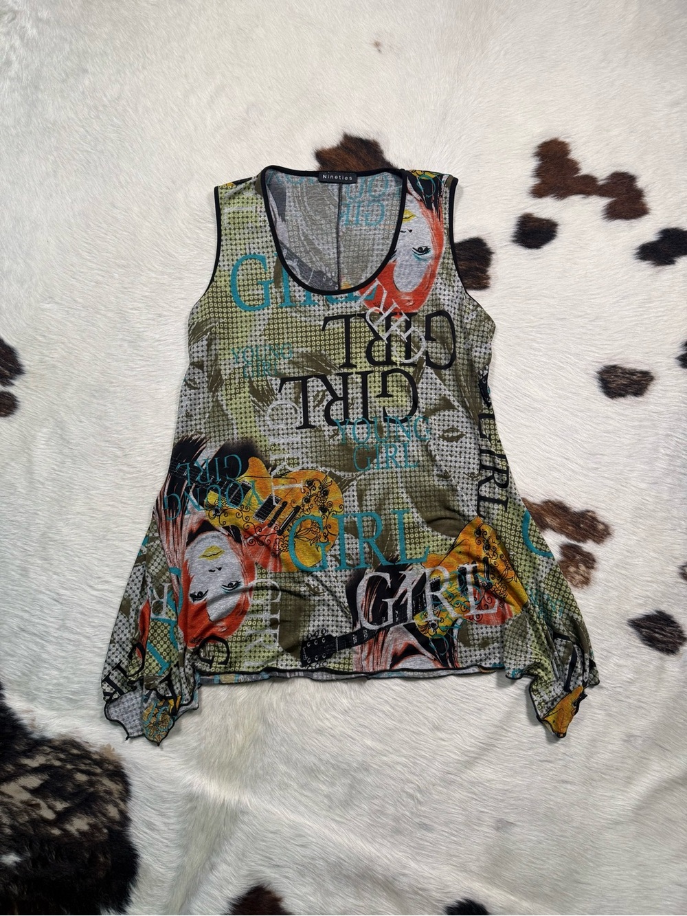 Y2K Mesh Graphic Tunic Top XL Fairy Grunge Indie Sleaze